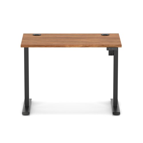 Air Lite 1000 x 600mm Height Adjustable Office Desk Walnut Top Cable Ports Black Leg