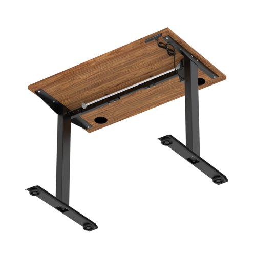 Air Lite 1000 x 600mm Height Adjustable Office Desk Walnut Top Cable Ports Black Leg