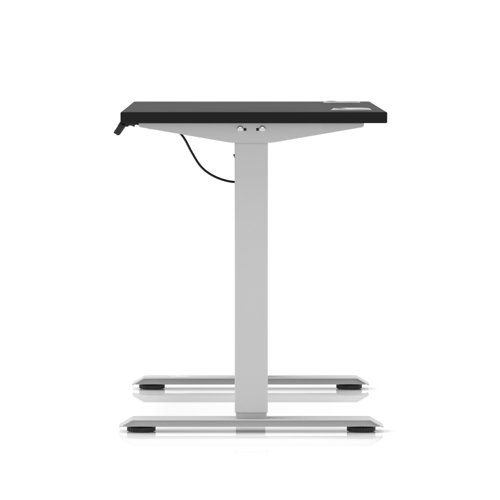 Air Lite 1000 x 600mm Height Adjustable Office Desk Black Top Cable Ports Silver Leg