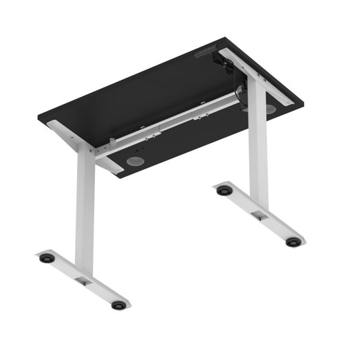 Air Lite 1000 x 600mm Height Adjustable Office Desk Black Top Cable Ports Silver Leg