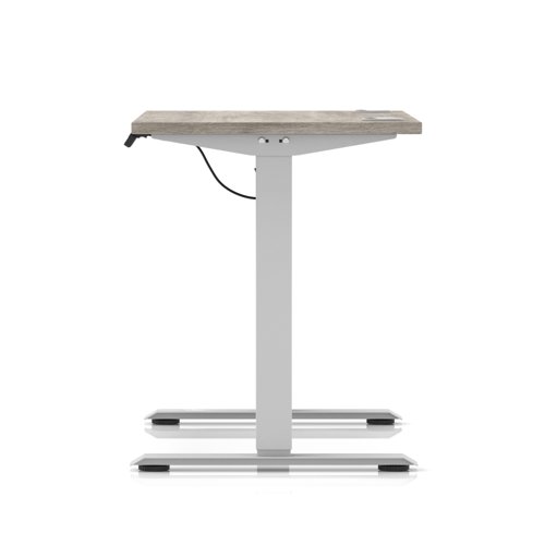 Air Lite 1000 x 600mm Height Adjustable Office Desk Grey Oak Top Cable Ports Silver Leg