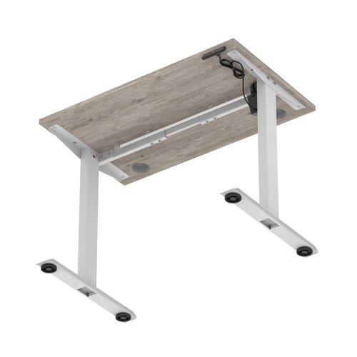 Air Lite 1000 x 600mm Height Adjustable Office Desk Grey Oak Top Cable Ports Silver Leg