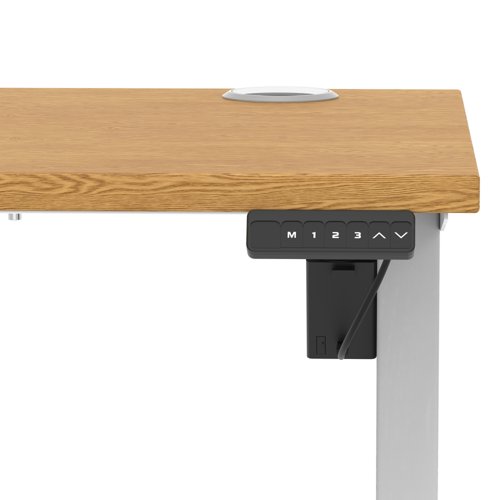 Air Lite 1000 x 600mm Height Adjustable Office Desk Oak Top Cable Ports Silver Leg