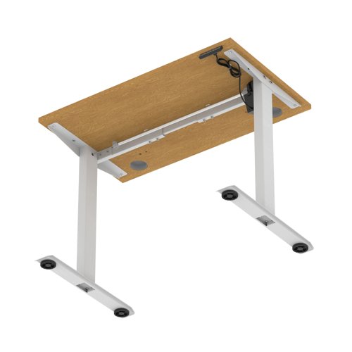 Air Lite 1000 x 600mm Height Adjustable Office Desk Oak Top Cable Ports Silver Leg