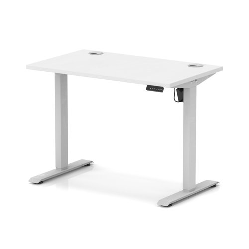 Air Lite 1000 x 600mm Height Adjustable Office Desk White Top Cable Ports Silver Leg