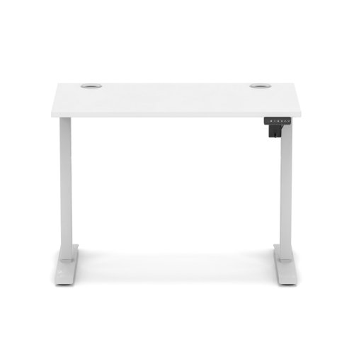Air Lite 1000 x 600mm Height Adjustable Office Desk White Top Cable Ports Silver Leg