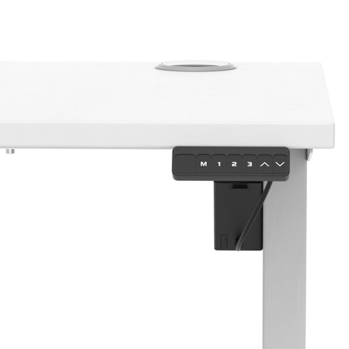 Air Lite 1000 x 600mm Height Adjustable Office Desk White Top Cable Ports Silver Leg