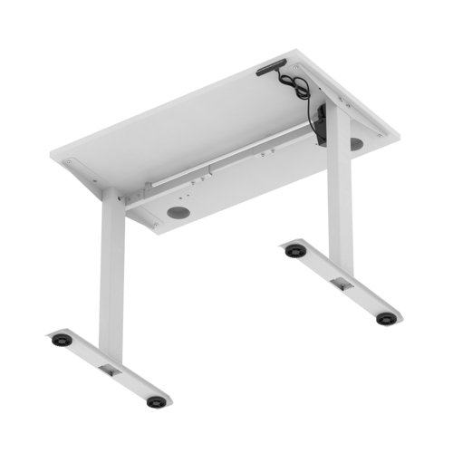 Air Lite 1000 x 600mm Height Adjustable Office Desk White Top Cable Ports Silver Leg