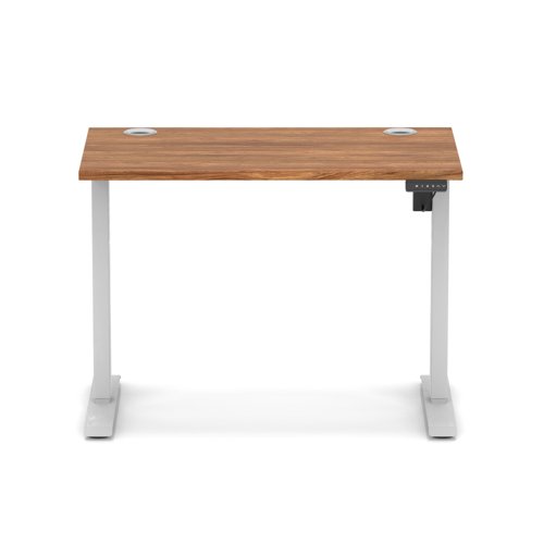 Air Lite 1000 x 600mm Height Adjustable Office Desk Walnut Top Cable Ports Silver Leg