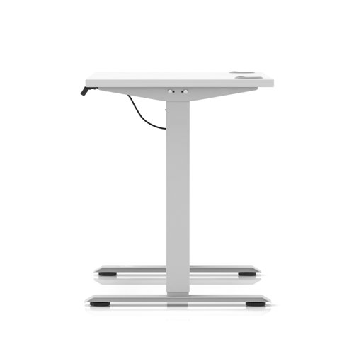Air Lite 1000 x 600mm Height Adjustable Office Desk Walnut Top Cable Ports Silver Leg