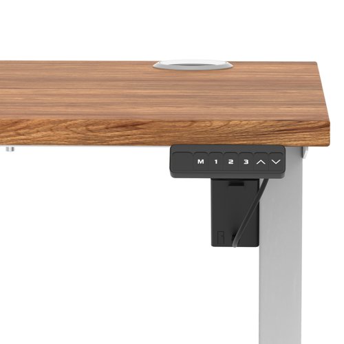 Air Lite 1000 x 600mm Height Adjustable Office Desk Walnut Top Cable Ports Silver Leg