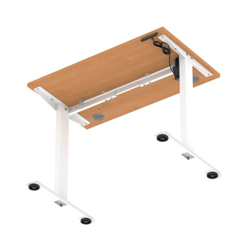 Air Lite 1000 x 600mm Height Adjustable Office Desk Beech Top Cable Ports White Leg