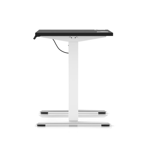 Air Lite 1000 x 600mm Height Adjustable Office Desk Black Top Cable Ports White Leg