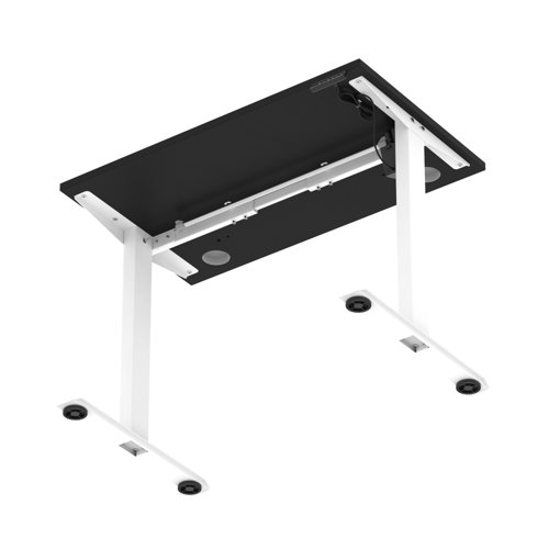 Air Lite 1000 x 600mm Height Adjustable Office Desk Black Top Cable Ports White Leg