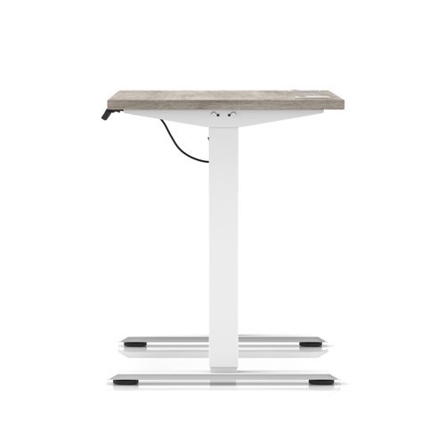 Air Lite 1000 x 600mm Height Adjustable Office Desk Grey Oak Top Cable Ports White Leg