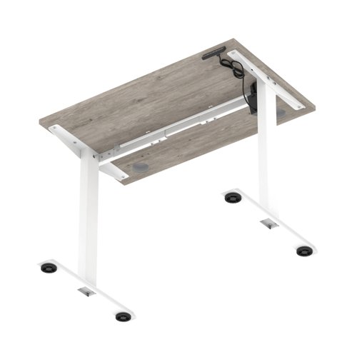 Air Lite 1000 x 600mm Height Adjustable Office Desk Grey Oak Top Cable Ports White Leg