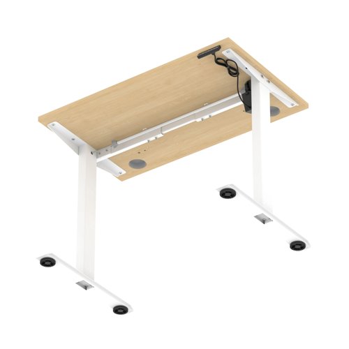 Air Lite 1000 x 600mm Height Adjustable Office Desk Maple Top Cable Ports White Leg