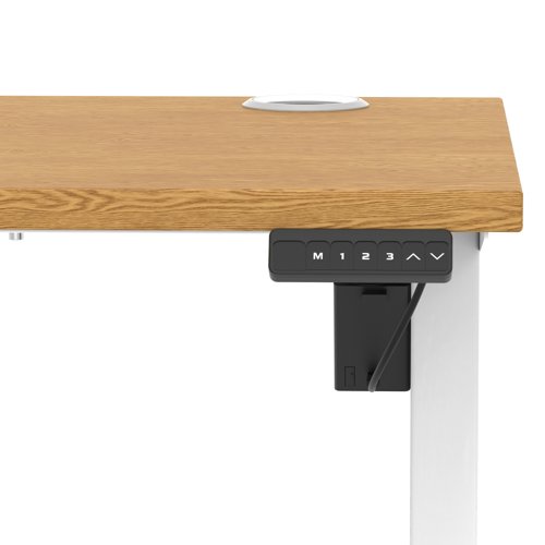 Air Lite 1000 x 600mm Height Adjustable Office Desk Oak Top Cable Ports White Leg