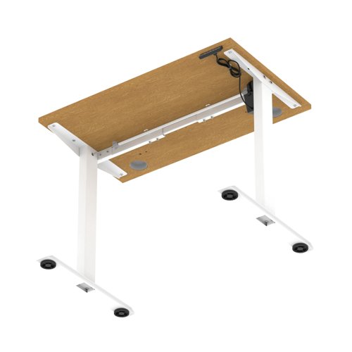 Air Lite 1000 x 600mm Height Adjustable Office Desk Oak Top Cable Ports White Leg