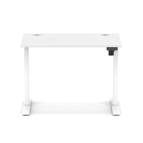 Air Lite 1000 x 600mm Height Adjustable Office Desk White Top Cable Ports White Leg