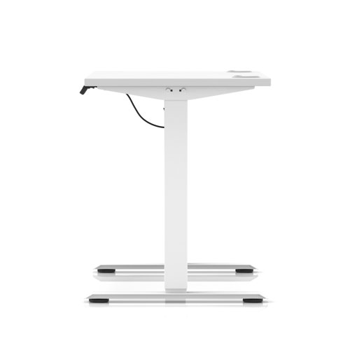Air Lite 1000 x 600mm Height Adjustable Office Desk White Top Cable Ports White Leg
