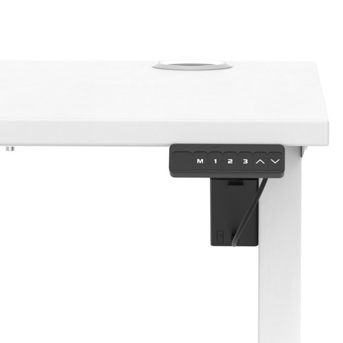 Air Lite 1000 x 600mm Height Adjustable Office Desk White Top Cable Ports White Leg