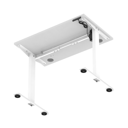 Air Lite 1000 x 600mm Height Adjustable Office Desk White Top Cable Ports White Leg