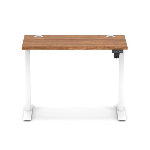 Air Lite 1000 x 600mm Height Adjustable Office Desk Walnut Top Cable Ports White Leg