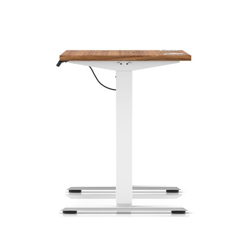 Air Lite 1000 x 600mm Height Adjustable Office Desk Walnut Top Cable Ports White Leg