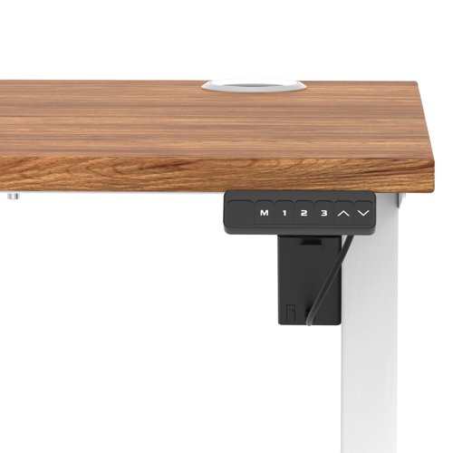 Air Lite 1000 x 600mm Height Adjustable Office Desk Walnut Top Cable Ports White Leg