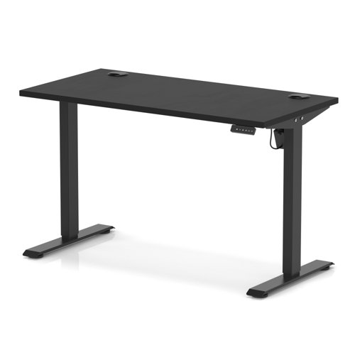 Air Lite 1200 x 600mm Height Adjustable Office Desk Black Top Cable Ports Black Leg