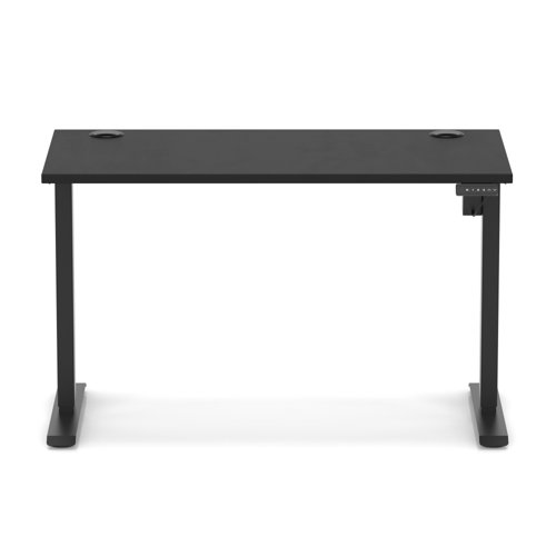 Air Lite 1200 x 600mm Height Adjustable Office Desk Black Top Cable Ports Black Leg