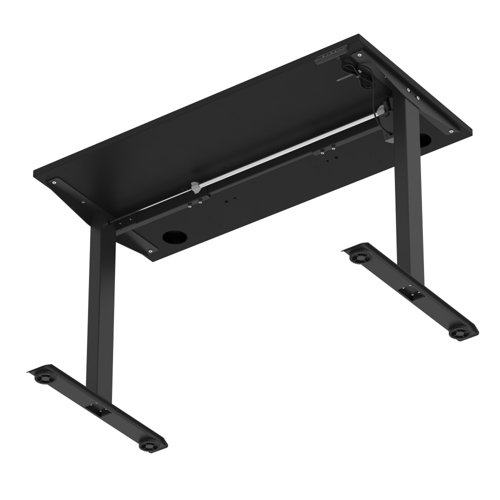 Air Lite 1200 x 600mm Height Adjustable Office Desk Black Top Cable Ports Black Leg