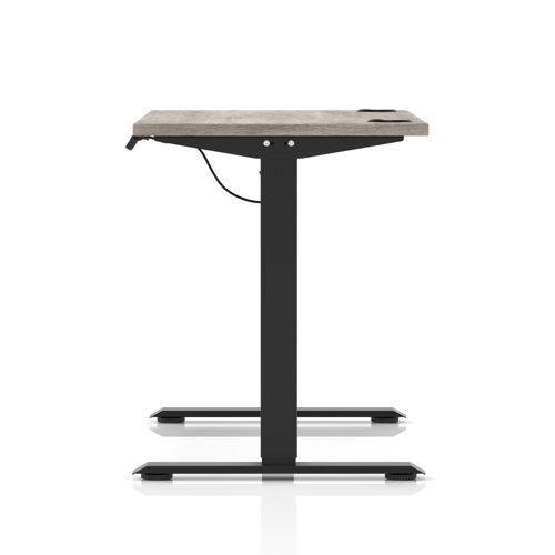 Air Lite 1200 x 600mm Height Adjustable Office Desk Grey Oak Top Cable Ports Black Leg