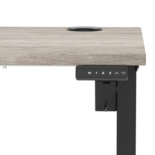 Air Lite 1200 x 600mm Height Adjustable Office Desk Grey Oak Top Cable Ports Black Leg