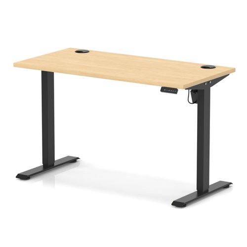 Air Lite 1200 x 600mm Height Adjustable Office Desk Maple Top Cable Ports Black Leg