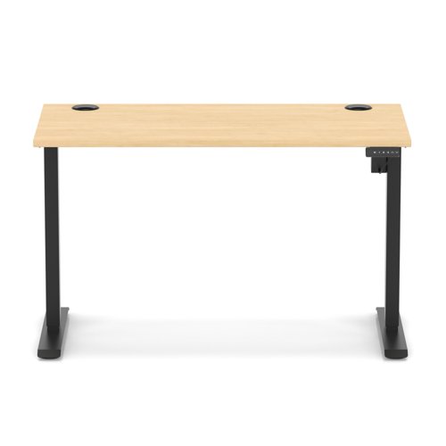 Air Lite 1200 x 600mm Height Adjustable Office Desk Maple Top Cable Ports Black Leg