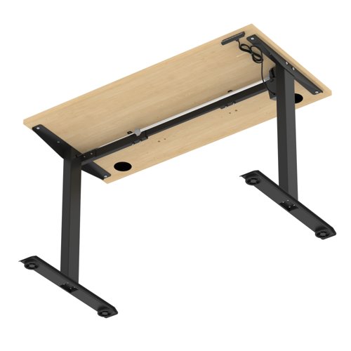 Air Lite 1200 x 600mm Height Adjustable Office Desk Maple Top Cable Ports Black Leg