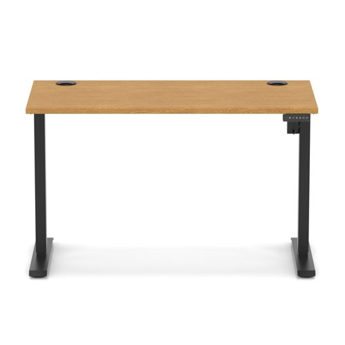 Air Lite 1200 x 600mm Height Adjustable Office Desk Oak Top Cable Ports Black Leg