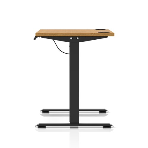 Air Lite 1200 x 600mm Height Adjustable Office Desk Oak Top Cable Ports Black Leg