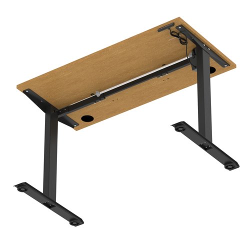 Air Lite 1200 x 600mm Height Adjustable Office Desk Oak Top Cable Ports Black Leg