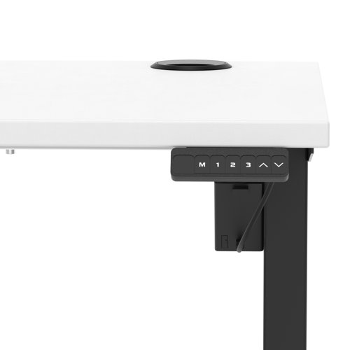 Air Lite 1200 x 600mm Height Adjustable Office Desk White Top Cable Ports Black Leg