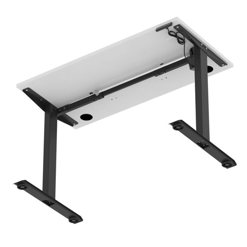 Air Lite 1200 x 600mm Height Adjustable Office Desk White Top Cable Ports Black Leg