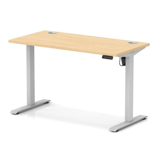Air Lite 1200 x 600mm Height Adjustable Office Desk Maple Top Cable Ports Silver Leg