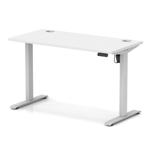 Air Lite 1200 x 600mm Height Adjustable Office Desk White Top Cable Ports Silver Leg