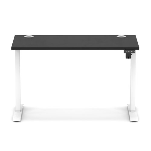 Air Lite 1200 x 600mm Height Adjustable Office Desk Black Top Cable Ports White Leg