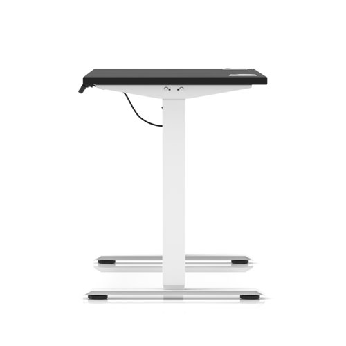 Air Lite 1200 x 600mm Height Adjustable Office Desk Black Top Cable Ports White Leg