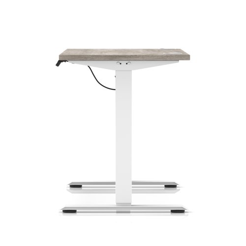 Air Lite 1200 x 600mm Height Adjustable Office Desk Grey Oak Top Cable Ports White Leg