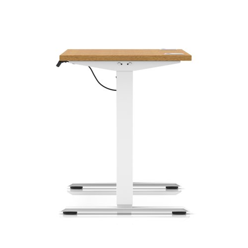 Air Lite 1200 x 600mm Height Adjustable Office Desk Oak Top Cable Ports White Leg