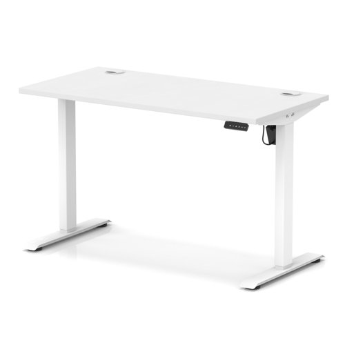 Air Lite 1200 x 600mm Height Adjustable Office Desk White Top Cable Ports White Leg
